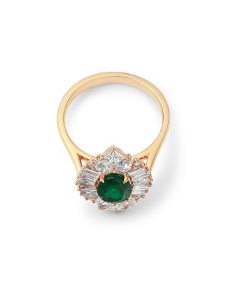 Emerald & Diamond Mixed Cut Halo Ring in 14K Yellow Gold