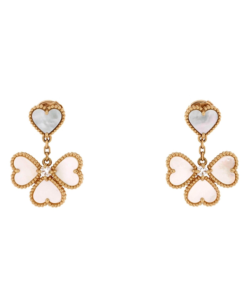 Pre-owned Pre-owned Van Cleef & Arpels Van Cleef & Arpels Sweet Alhambra Effeuillage Heart Earrings 18k Gold With Mother Of Pearl In Yellow