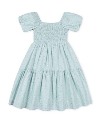  Girls' Linen Smocked Short Bubble Sleeve Dress - Little Kid, Big Kid