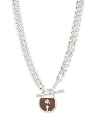 Logo Leather Padlock Pendant Necklace, 16"