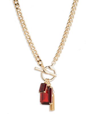 Stone & Chain Tassel Pendant Necklace, 17"