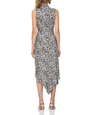 Printed Mock Neck Asymmetric Midi Dress
