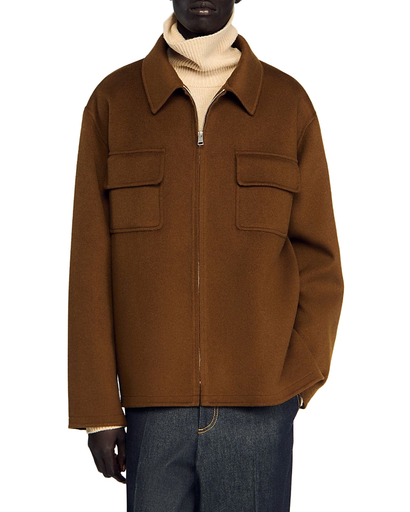Sandro Dual Pocket Overshirt Jacket In Burgundy
