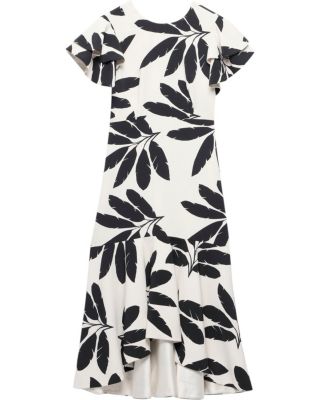 Women's Neutral Palm Print Midi Dress
