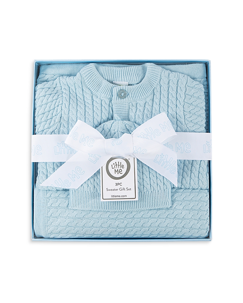Little Me Boys' Blue Cable Sweater, Hat & Blanket Gift Box - Baby In Blue