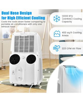  11,500 BTU Dual Hose Portable Air Conditioner 3-in-1 AC Unit with Remote Control