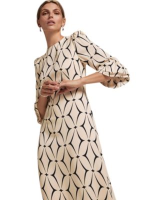  Women's Geo Print Ruffle Midi Dress