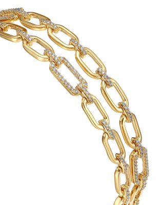 Diamond Double Row Link Bracelet in 14K Yellow Gold, 0.75 tcw