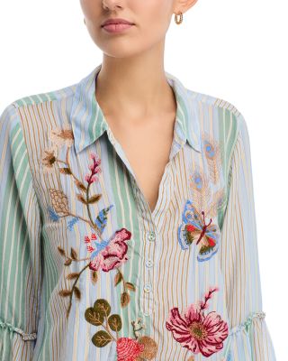 Silk Floral Ruffle Cuff Blouse