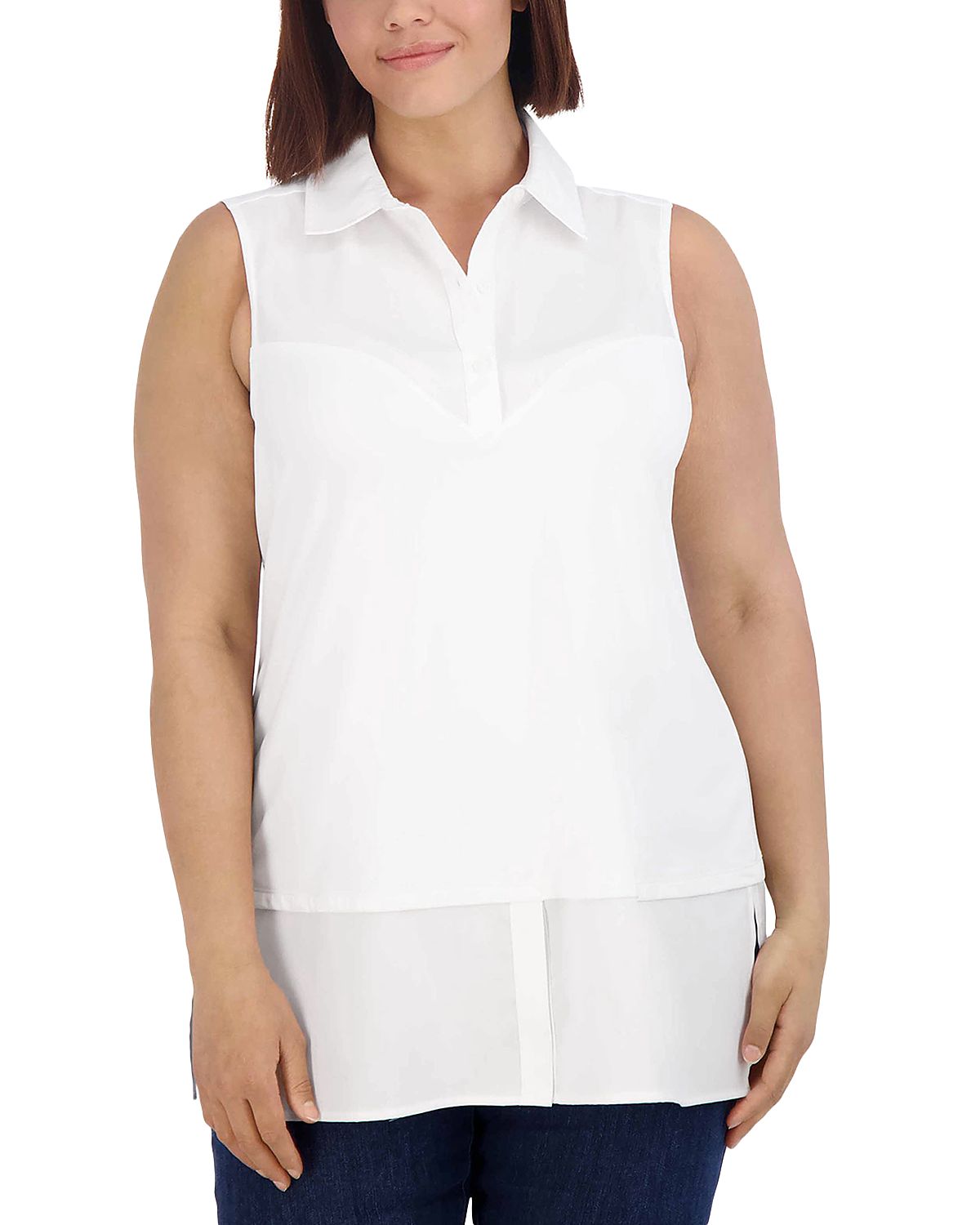 Foxcroft Plus Sasha Mixed Media Top