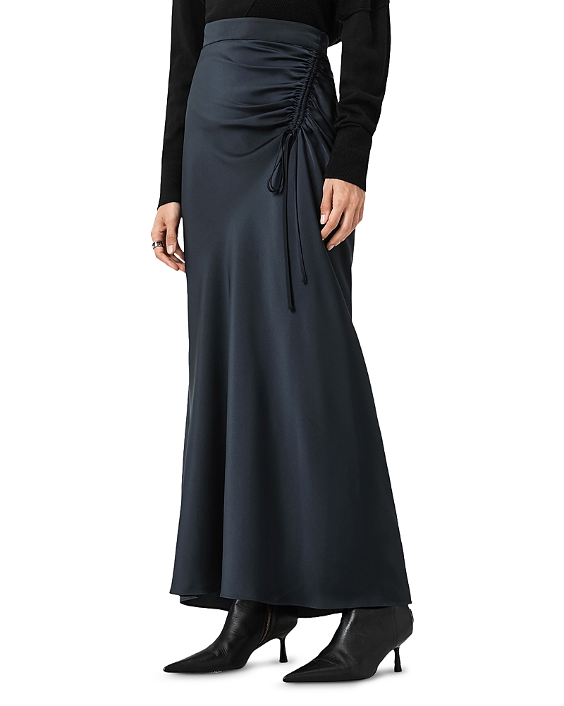 Allsaints Alexia Ruched Maxi Skirt In Blue