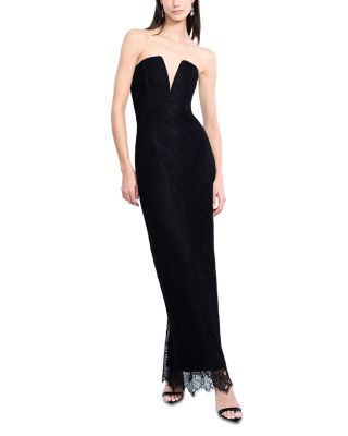 Lace Strapless V Neck Gown