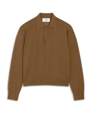 Ami De Coeur Regular Fit Long Sleeve Wool Silk Blend Polo Sweater