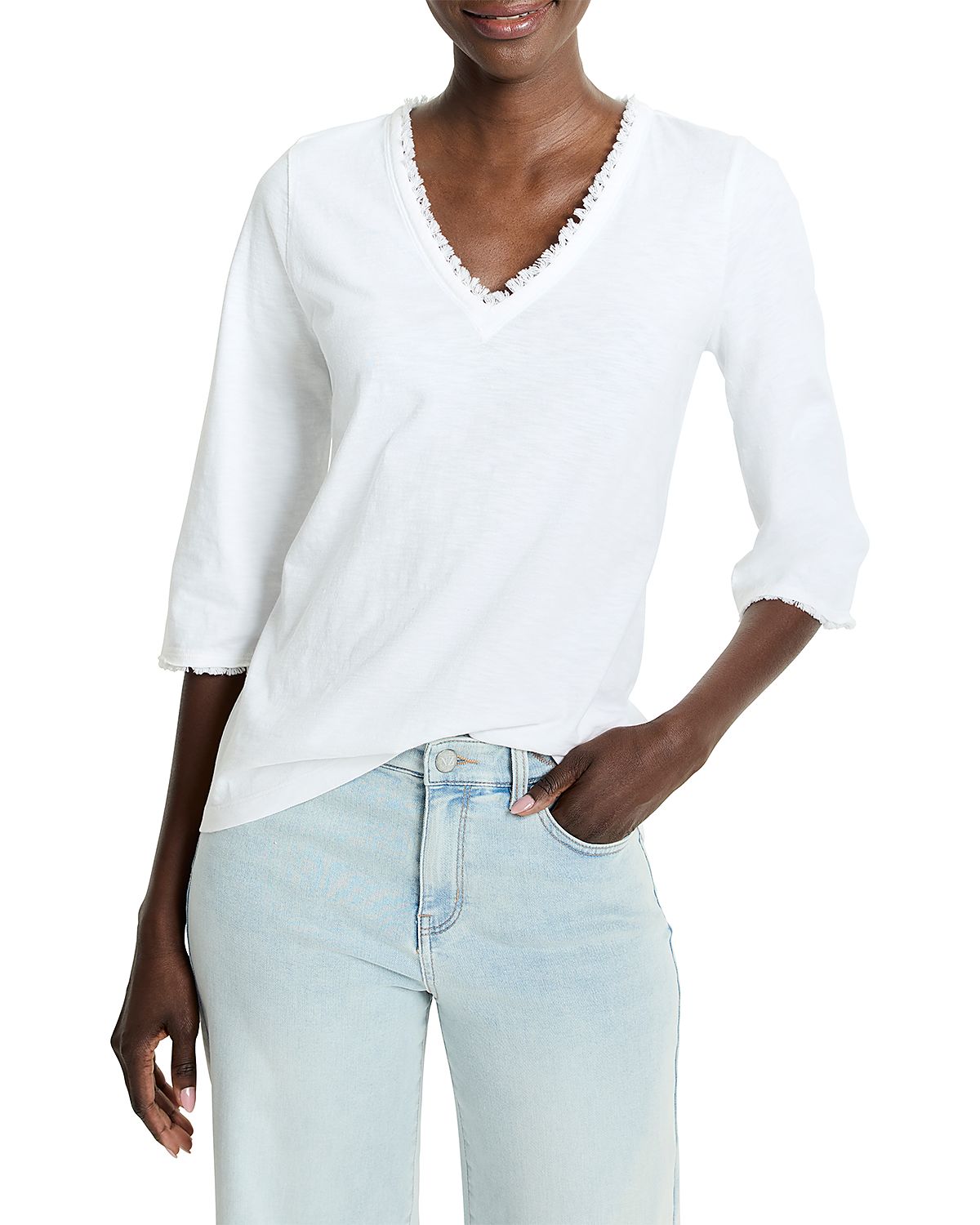 Nzt By Nic+Zoe Fringe Trim 3/4 Sleeve Tee