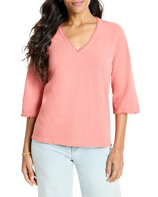 Nzt By Nic+Zoe Fringe Trim 3/4 Sleeve Tee