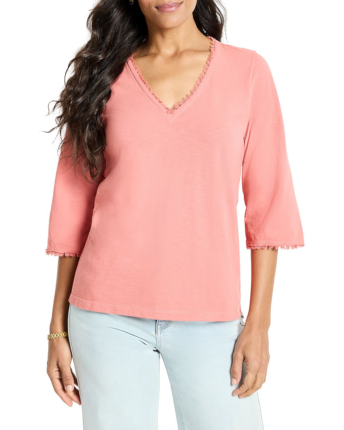 Nzt By Nic+Zoe Fringe Trim 3/4 Sleeve Tee