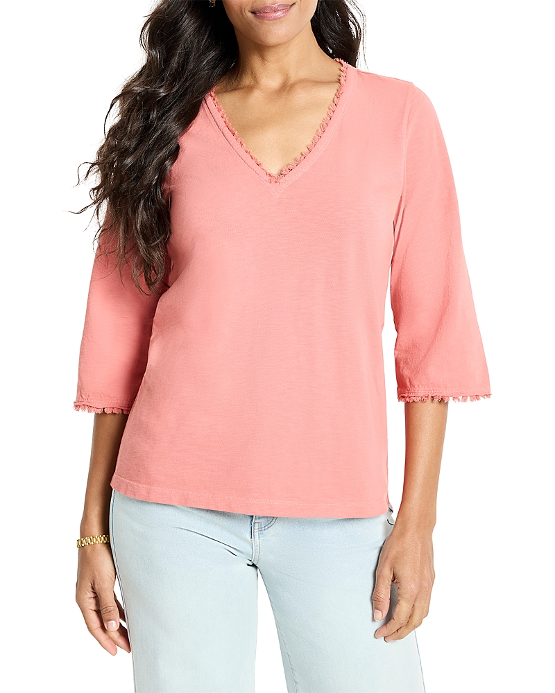 Nzt By Nic+Zoe Fringe Trim 3/4 Sleeve Tee