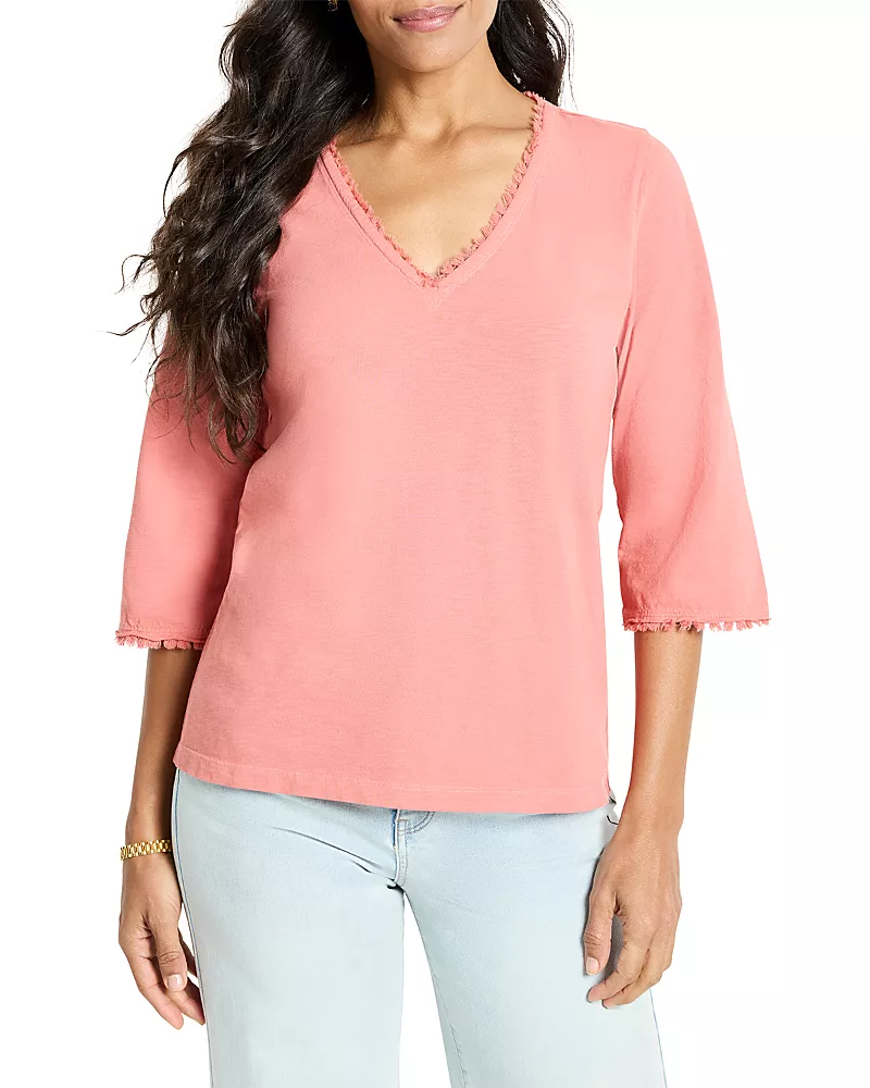 Nzt By Nic+Zoe Fringe Trim 3/4 Sleeve Tee