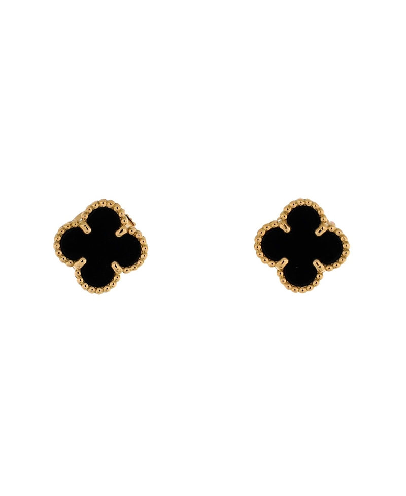 Pre-owned Pre-owned Van Cleef & Arpels Van Cleef & Arpels Sweet Alhambra Stud Earrings 18k Gold And Onyx