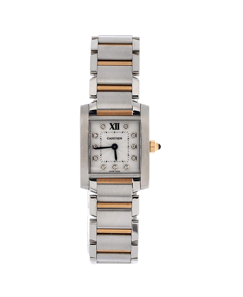 Pre-owned Pre-owned Cartier Cartier Tank Francaise Quartz Watch In Stainless Steel And Rose Gold With Diamond Markers In White