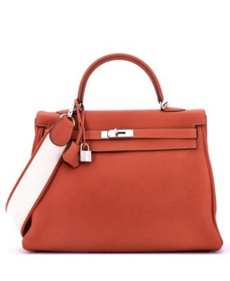 Pre-Owned HERMÈS - Kelly 35 Handbag Orange Clemence with Palladium Hardware