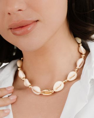 Out to Sea Cowrie Shell & 18K Gold Plated Necklace, 12.5"