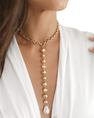 Deep Drop Cultured Freshwater Pearl Lariat Necklace, 15"-20"
