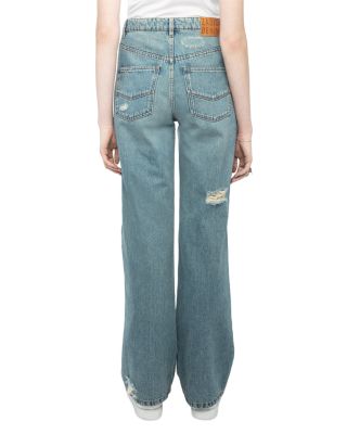 Elio High Rise Distress Jeans in Light Blue