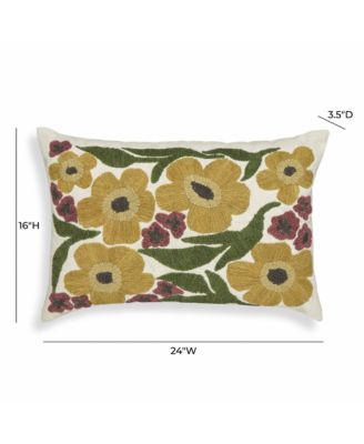 Blossom Embroidered Daisy Wool 24 x 16 inch Accent Cushion