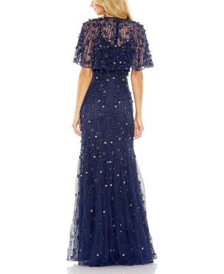 Women's Embellished Illusion Cape Sleeve Trumpet Gown