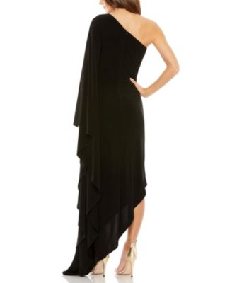  One Shoulder Cape Sleeve Ruched Detail Jersey Gown