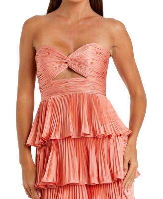  Pleated Charmeuse Strapless Tiered Ruffle Gown
