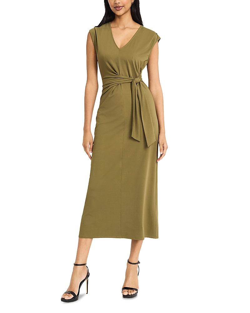 Donna Morgan Cap Sleeve Tie Waist Maxi Dress In Green