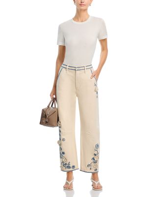 Barbara X Ravishing Floral Embroidered Jeans in Cream