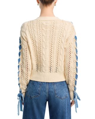 Braided Denim Button Front Sweater