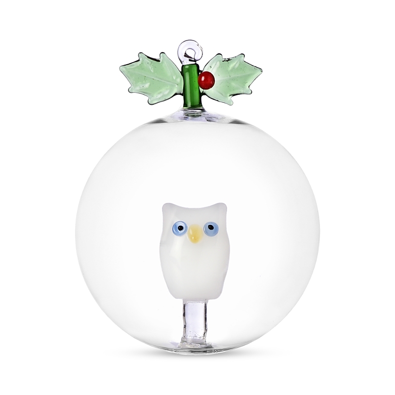 Ichendorf Holly And Owl Glass Ornament In Multi