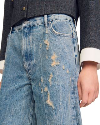 Distressed Denim Bermuda Shorts in Blue Jean