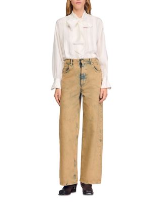 Faded Wide Leg Jeans in Beige
