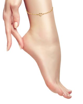 18K Gold Over Sterling Silver Heart Ankle Bracelet - Exclusive