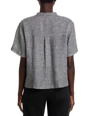 Linen Mandarin Collar Short Sleeve Shirt