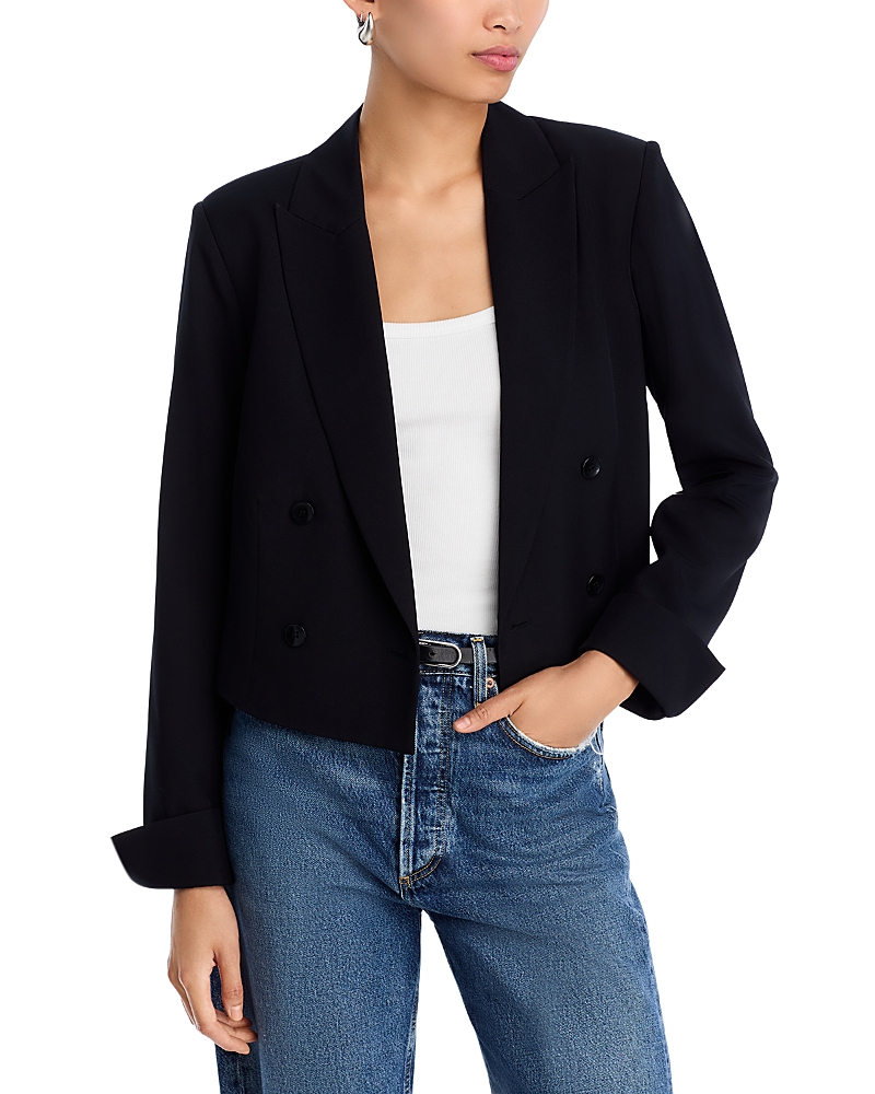 Steve Madden Rowane Cropped Double Breasted Blazer In Black
