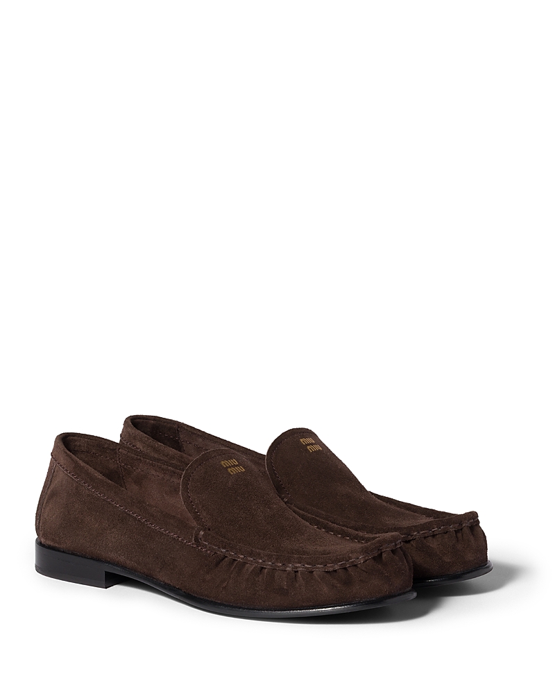 Miu Miu Women's Mocassini Suede Loafer Flats In Brown