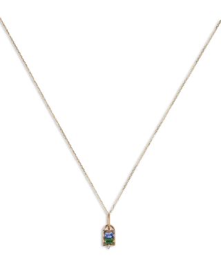 Light Blue Sapphire, Tourmaline & Diamond Pendant Necklace, 16"