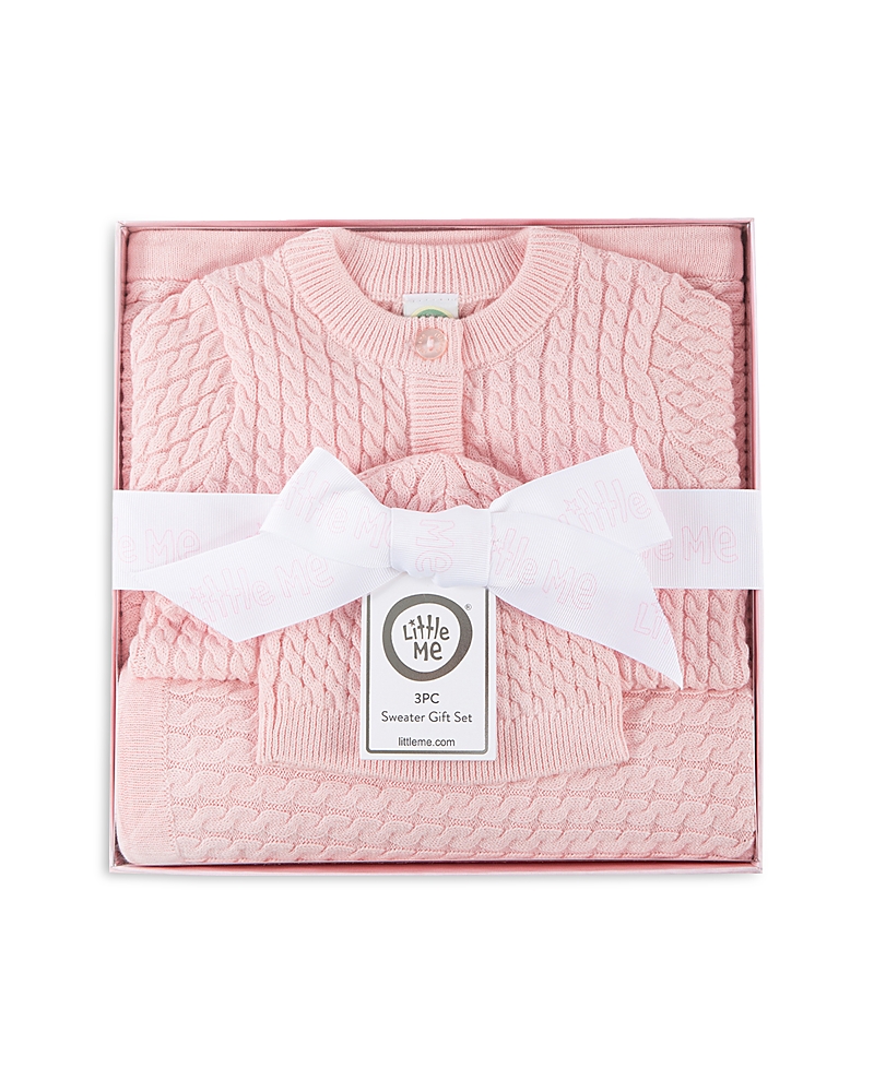 Little Me Boys' Blue Cable Sweater, Hat & Blanket Gift Box - Baby