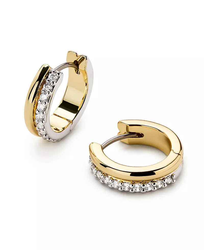 Ana Luisa Brass and Cubic Zirconia Asher Pave Huggie Earrings
