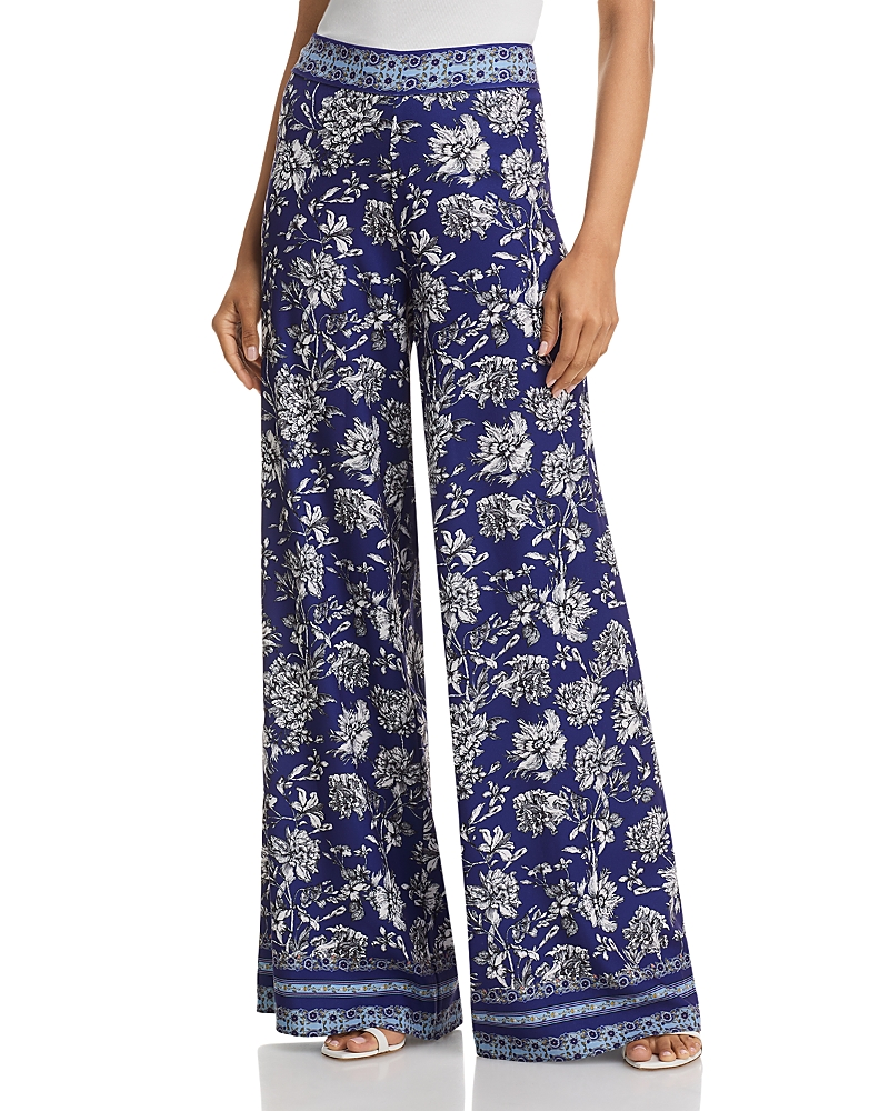 Alice And Olivia Athena Floral Wide-leg Trousers In Blue