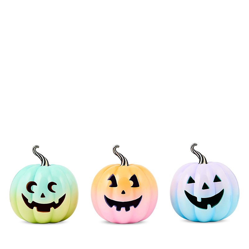 Mackenzie-childs Trick Or Treat Illuminated Jack O' Lanterns, Set Of 3 In Multi