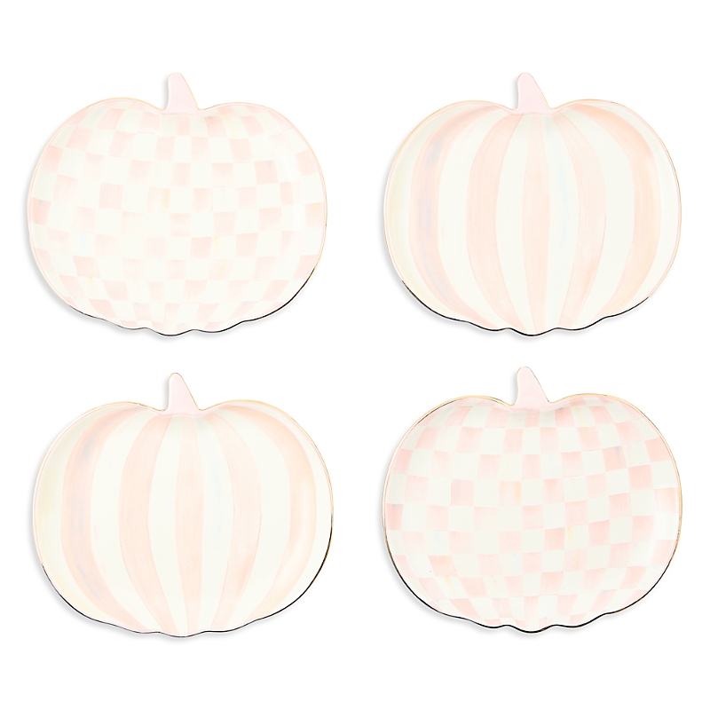 Mackenzie-childs Mackenzie Childs Set Of 4 Rosy Check Pumpkin Dessert Plates In Neutral