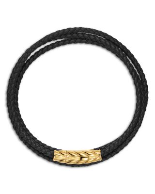 Chevron Triple Wrap Bracelet in Black Leather with 18K Yellow Gold, 3mm