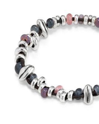 Sterling Silver-Plated Beaded Bracelet with Leather